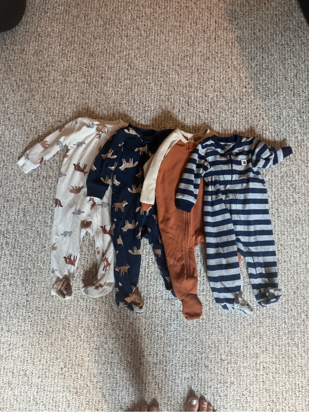 Fleece Navy, Rust, Cream & Gray Footed Pajama Set - Varied Brands